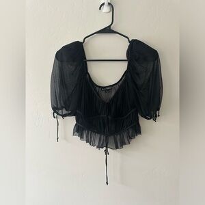 For Love & Lemons Mesh Crop Puff Sleeve Top
